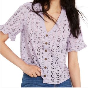 Madewell Eyelet Village Lilac Ruffle Sleeve Shirt